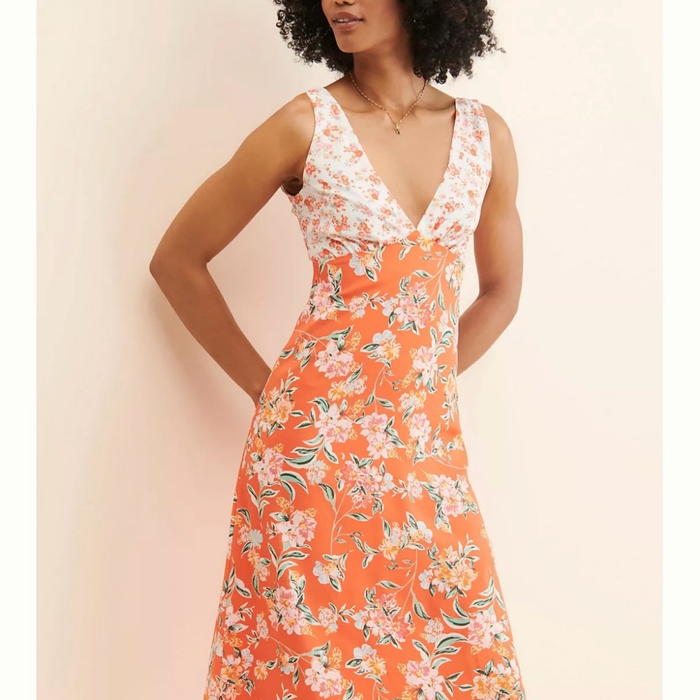 Anthropology, Orange Maxi Sundress with V-Neckline